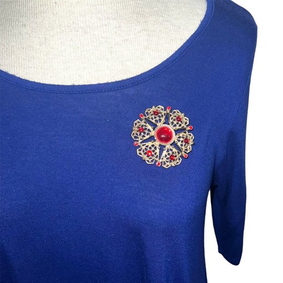 Vintage Sarah Coventry Brooch W/Red Rhinestones Serenade Collection Gripoix Star - Picture 3 of 7